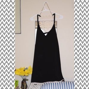 black date night thinstrap dress with macrame back